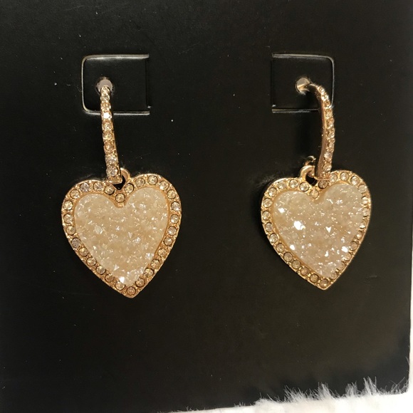 NWT BAUBLEBAR mini heart druzy earrings gold white - Picture 2 of 8